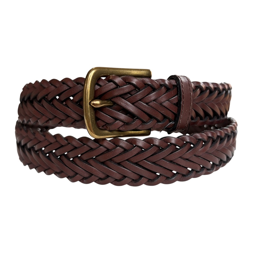 L.L. Bean Essential Braided Belt Mens NWT Leather Woven Classic 40 Dark Brown